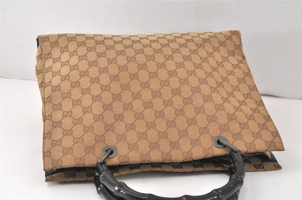 Authentic GUCCI Bamboo Vintage Hand Bag GG Canvas Leather 0021010 Brown 3869K