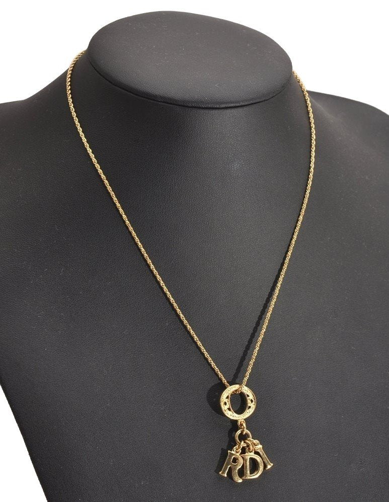 Authentic Christian Dior Gold Tone Chain Pendant Necklace CD 3870J