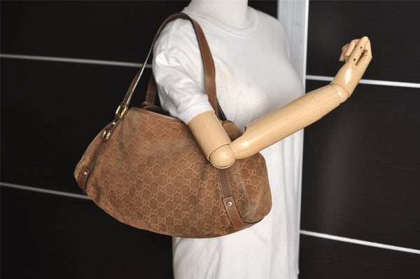 Authentic GUCCI Abbey Shoulder Tote Bag GG Suede Leather 130736 Brown 3871I