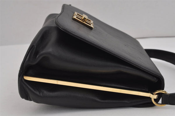 Authentic Salvatore Ferragamo Gancini Hand Bag Purse Leather Black SF 3871J