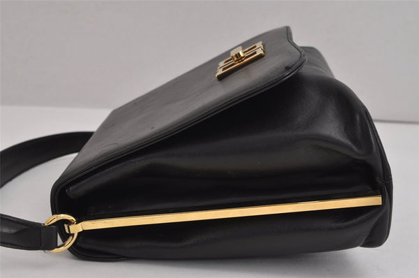 Authentic Salvatore Ferragamo Gancini Hand Bag Purse Leather Black SF 3871J