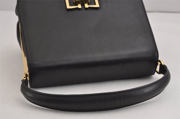 Authentic Salvatore Ferragamo Gancini Hand Bag Purse Leather Black SF 3871J