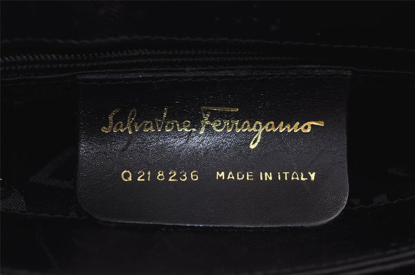 Authentic Salvatore Ferragamo Gancini Hand Bag Purse Leather Black SF 3871J