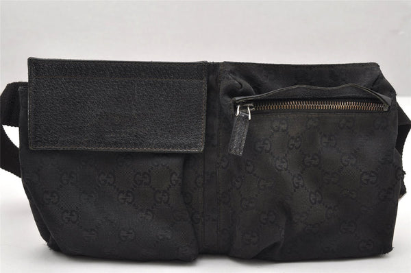 Authentic GUCCI Vintage Waist Body Bag Purse GG Canvas Leather 28566 Black 3871K