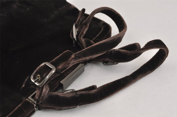 Authentic PRADA Velluto Fibbie Velour Shoulder Hand Bag Purse B7645 Brown 3874J