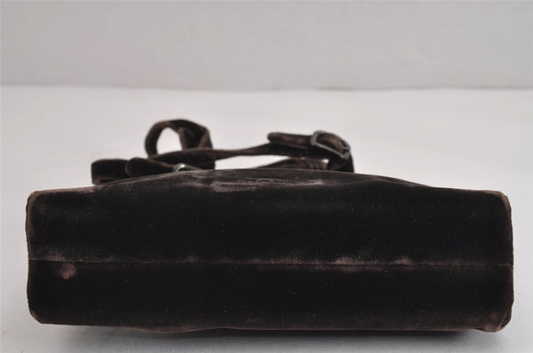 Authentic PRADA Velluto Fibbie Velour Shoulder Hand Bag Purse B7645 Brown 3874J