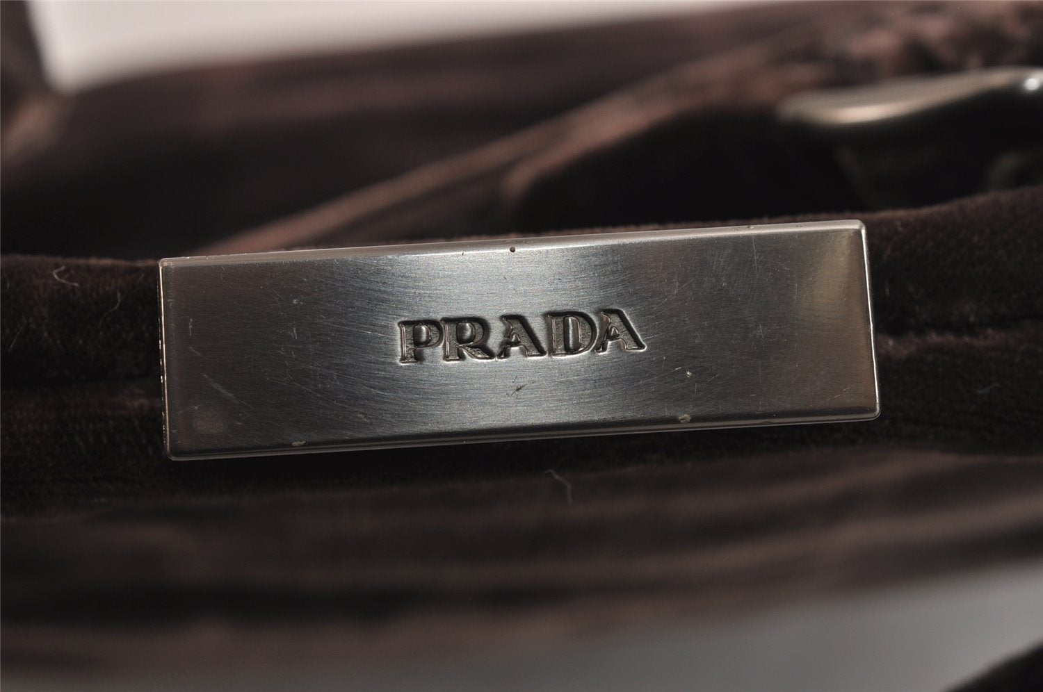 Authentic PRADA Velluto Fibbie Velour Shoulder Hand Bag Purse B7645 Brown 3874J