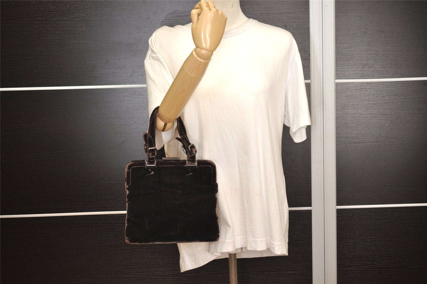 Authentic PRADA Velluto Fibbie Velour Shoulder Hand Bag Purse B7645 Brown 3874J