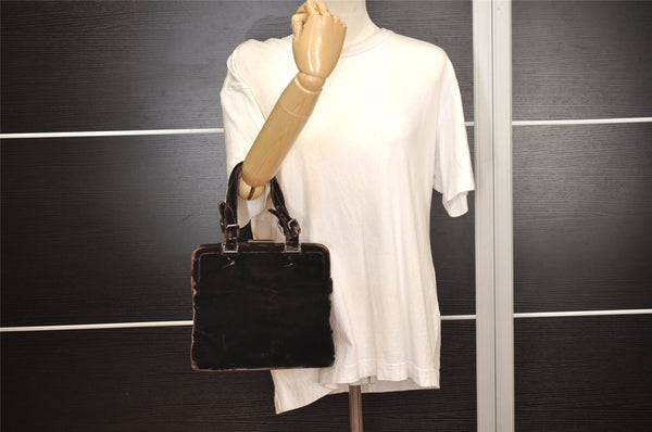 Authentic PRADA Velluto Fibbie Velour Shoulder Hand Bag Purse B7645 Brown 3874J
