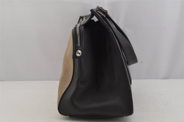 Authentic CELINE Edge Bi-color Shoulder Hand Bag Purse Leather Black Beige 3875J