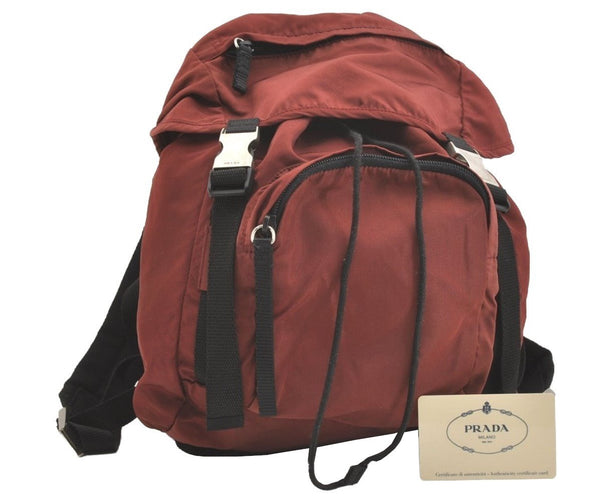 Authentic PRADA Nylon Tessuto Montagn Drawstring Backpack Bordeaux Red 3876J