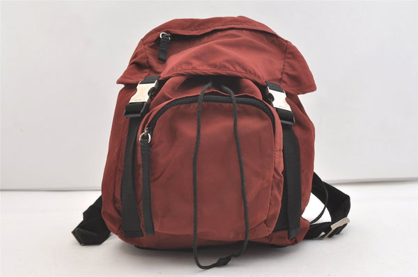 Authentic PRADA Nylon Tessuto Montagn Drawstring Backpack Bordeaux Red 3876J