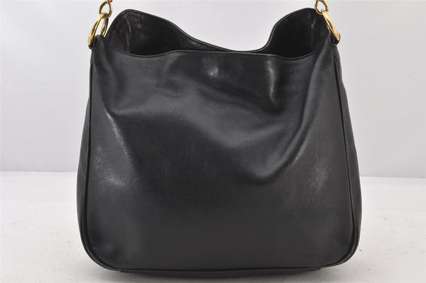 Authentic GUCCI Bamboo Vintage Shoulder Bag Purse Leather Black Junk 3877K