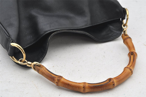 Authentic GUCCI Bamboo Vintage Shoulder Bag Purse Leather Black Junk 3877K