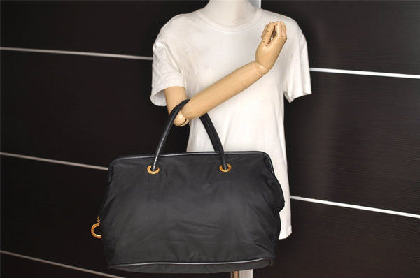 Authentic CELINE Vintage Shoulder Hand Tote Bag Nylon Leather Black 3878I