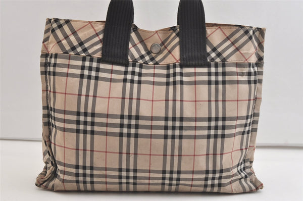 Authentic BURBERRY Vintage BLUE LABEL Check Hand Tote Bag Nylon Beige 3879K