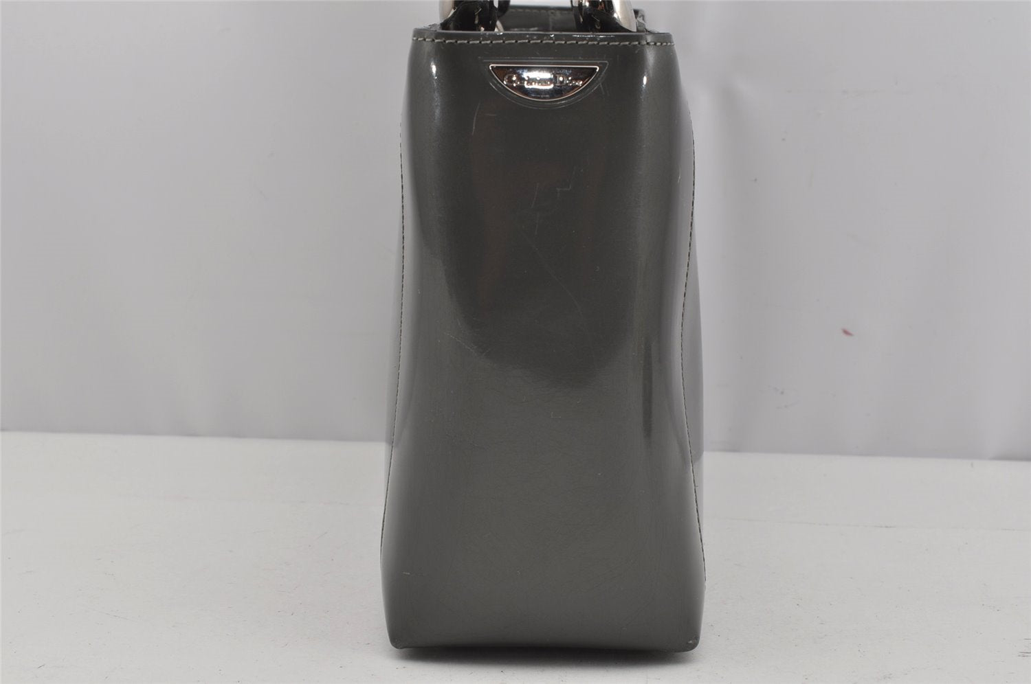 Authentic Christian Dior Maris Pearl 2Way Shoulder Tote Bag Enamel Gray 3880J