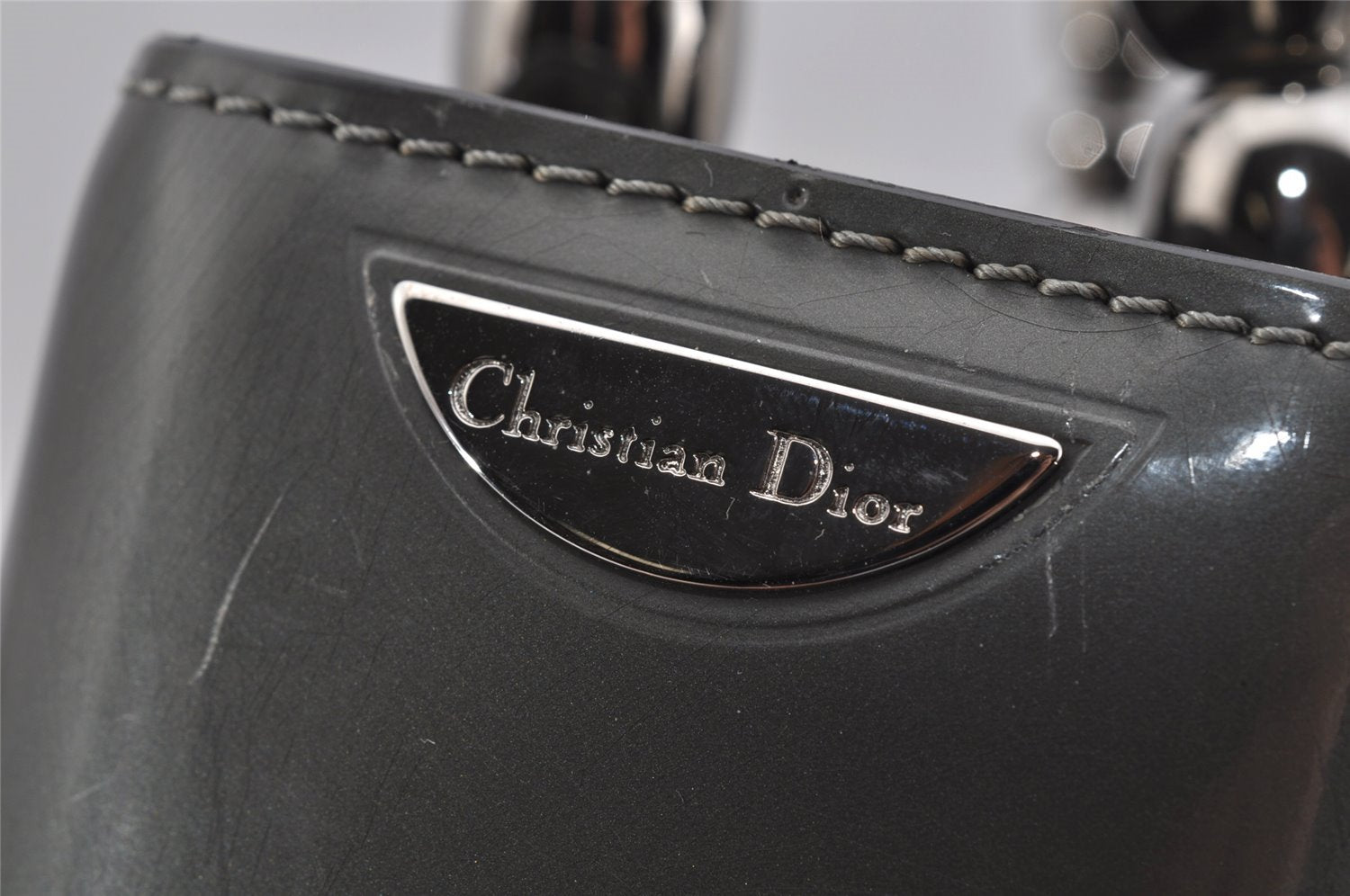 Authentic Christian Dior Maris Pearl 2Way Shoulder Tote Bag Enamel Gray 3880J