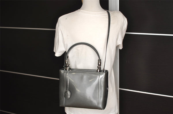 Authentic Christian Dior Maris Pearl 2Way Shoulder Tote Bag Enamel Gray 3880J