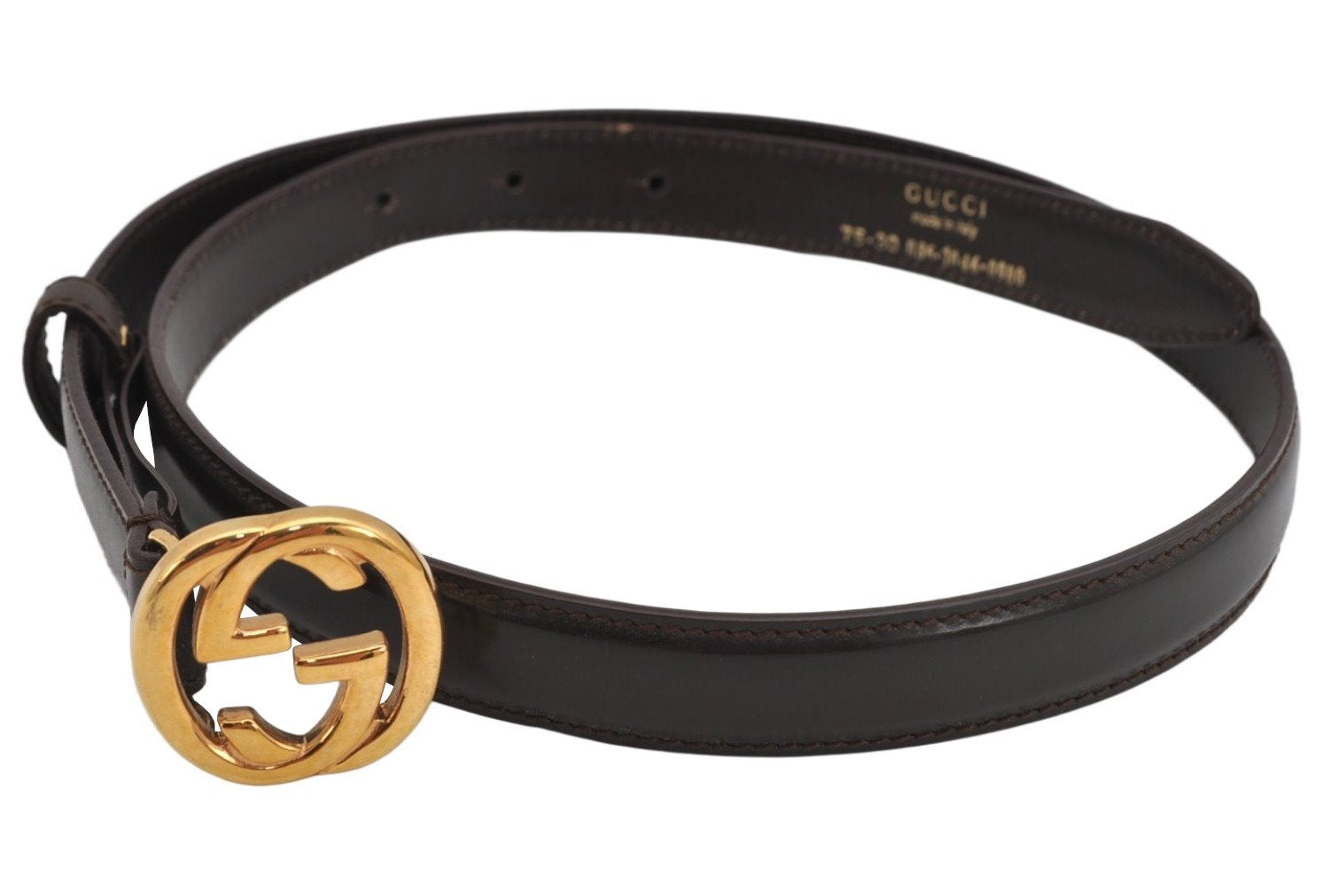 Authentic GUCCI Interlocking G Belt Leather Size 75cm 29.5