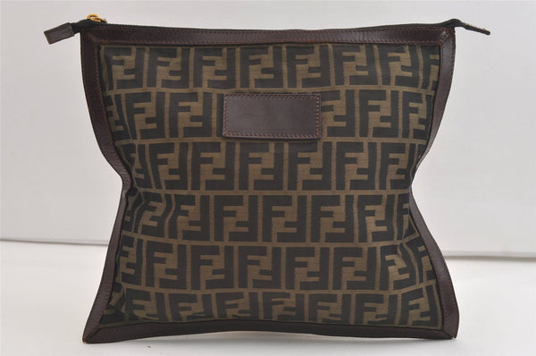 Authentic FENDI Zucca Clutch Hand Bag Purse Nylon Leather Brown 3882K