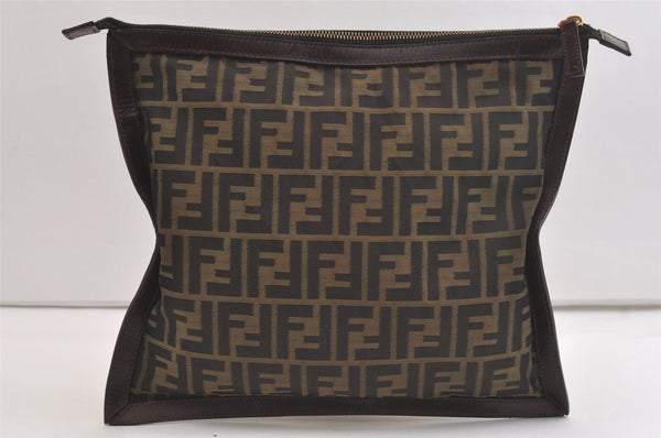 Authentic FENDI Zucca Clutch Hand Bag Purse Nylon Leather Brown 3882K