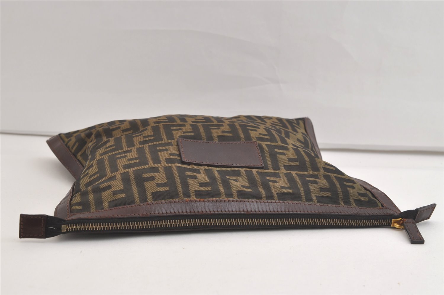 Authentic FENDI Zucca Clutch Hand Bag Purse Nylon Leather Brown 3882K