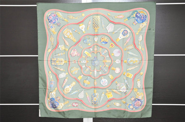 Authentic HERMES Carre 90 Scarf "Qu'importe le flacon..." Silk Green 3883J