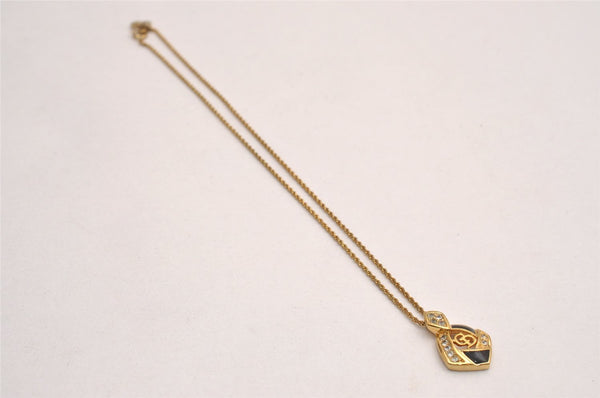 Authentic Christian Dior Gold Tone Chain Rhinestone Pendant Necklace CD 3884J