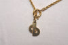 Authentic Christian Dior Gold Tone Chain Rhinestone Pendant Necklace CD 3884J