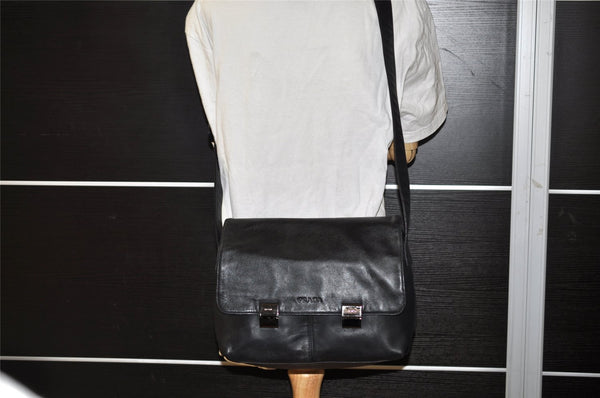 Authentic PRADA Vintage Leather Nappa Shoulder Cross Body Bag Purse Black 3885I
