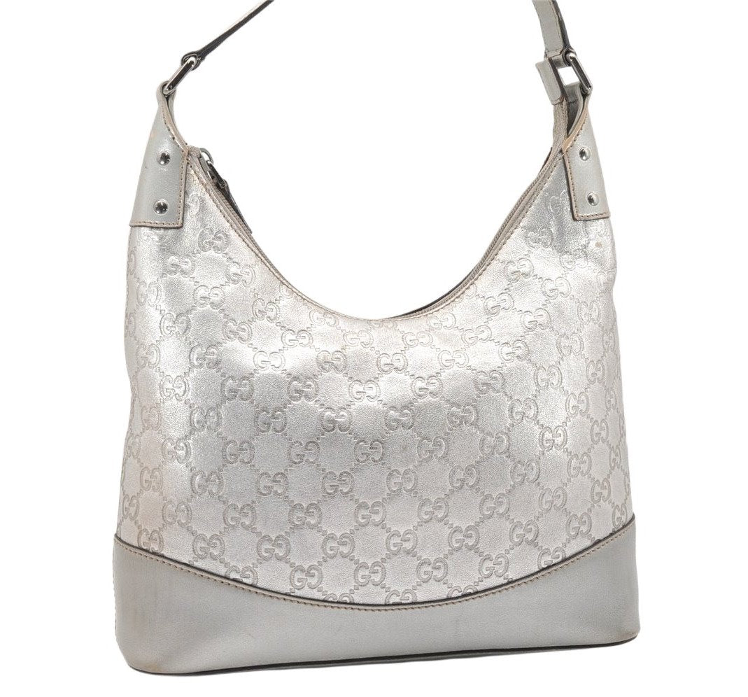 Authentic GUCCI Guccissima GG Leather Shoulder Hand Bag 239379 Silver 3886K