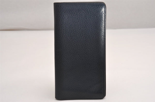 Authentic Louis Vuitton Taurillon Portefeuille Brazza Wallet M58818 Navy 3889J