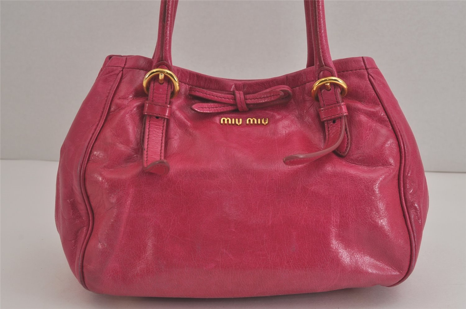 Authentic MIU MIU Vitello Shine Leather 2Way Hand Bag Purse RN1095 Pink 3890J