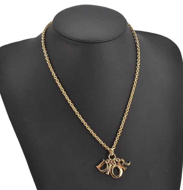 Authentic Christian Dior Gold Tone Chain Pendant Necklace CD Box 3891K