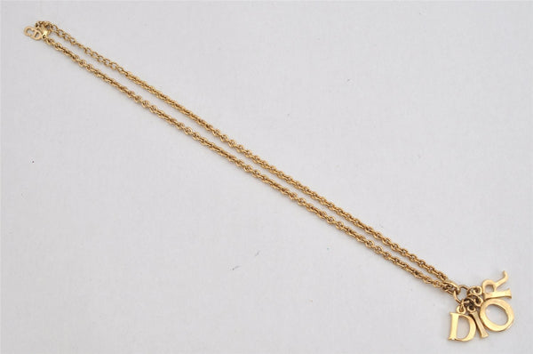 Authentic Christian Dior Gold Tone Chain Pendant Necklace CD Box 3891K