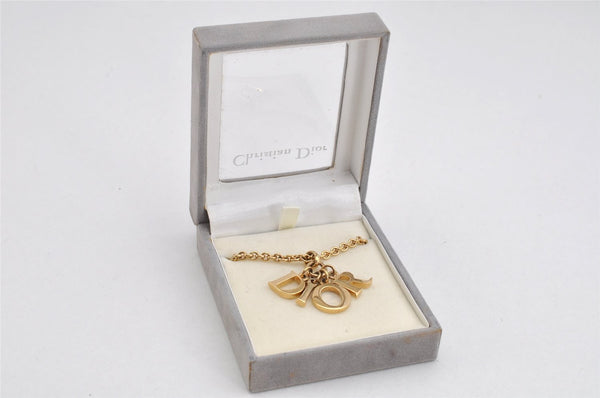 Authentic Christian Dior Gold Tone Chain Pendant Necklace CD Box 3891K