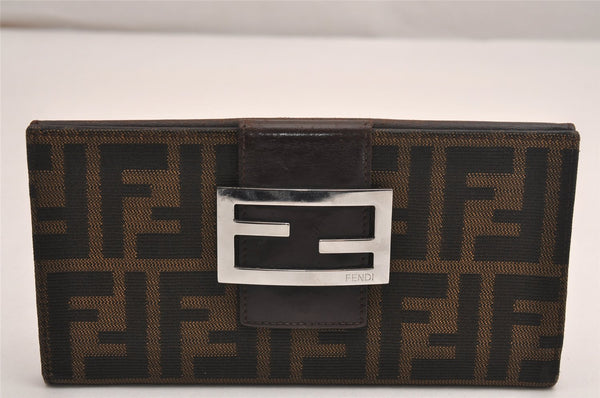 Authentic FENDI Zucca Vintage Long Wallet Purse Canvas Leather Brown 3892J