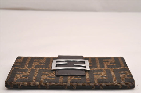 Authentic FENDI Zucca Vintage Long Wallet Purse Canvas Leather Brown 3892J