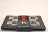 Authentic GUCCI Sherry Line Bifold Wallet Purse Canvas Leather Navy Blue 3893J