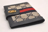 Authentic GUCCI Sherry Line Bifold Wallet Purse Canvas Leather Navy Blue 3893J