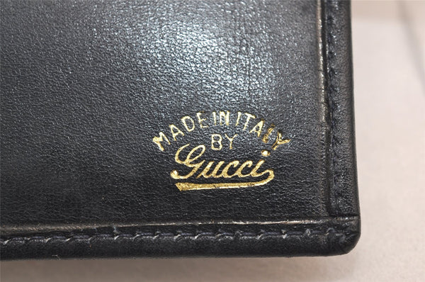 Authentic GUCCI Sherry Line Bifold Wallet Purse Canvas Leather Navy Blue 3893J