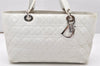 Authentic Christian Dior Lady Dior Lamb Skin Cannage Hand Bag White CD 3895K