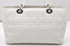 Authentic Christian Dior Lady Dior Lamb Skin Cannage Hand Bag White CD 3895K