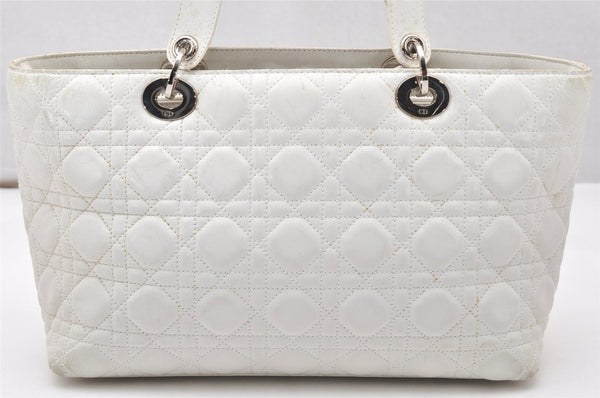 Authentic Christian Dior Lady Dior Lamb Skin Cannage Hand Bag White CD 3895K