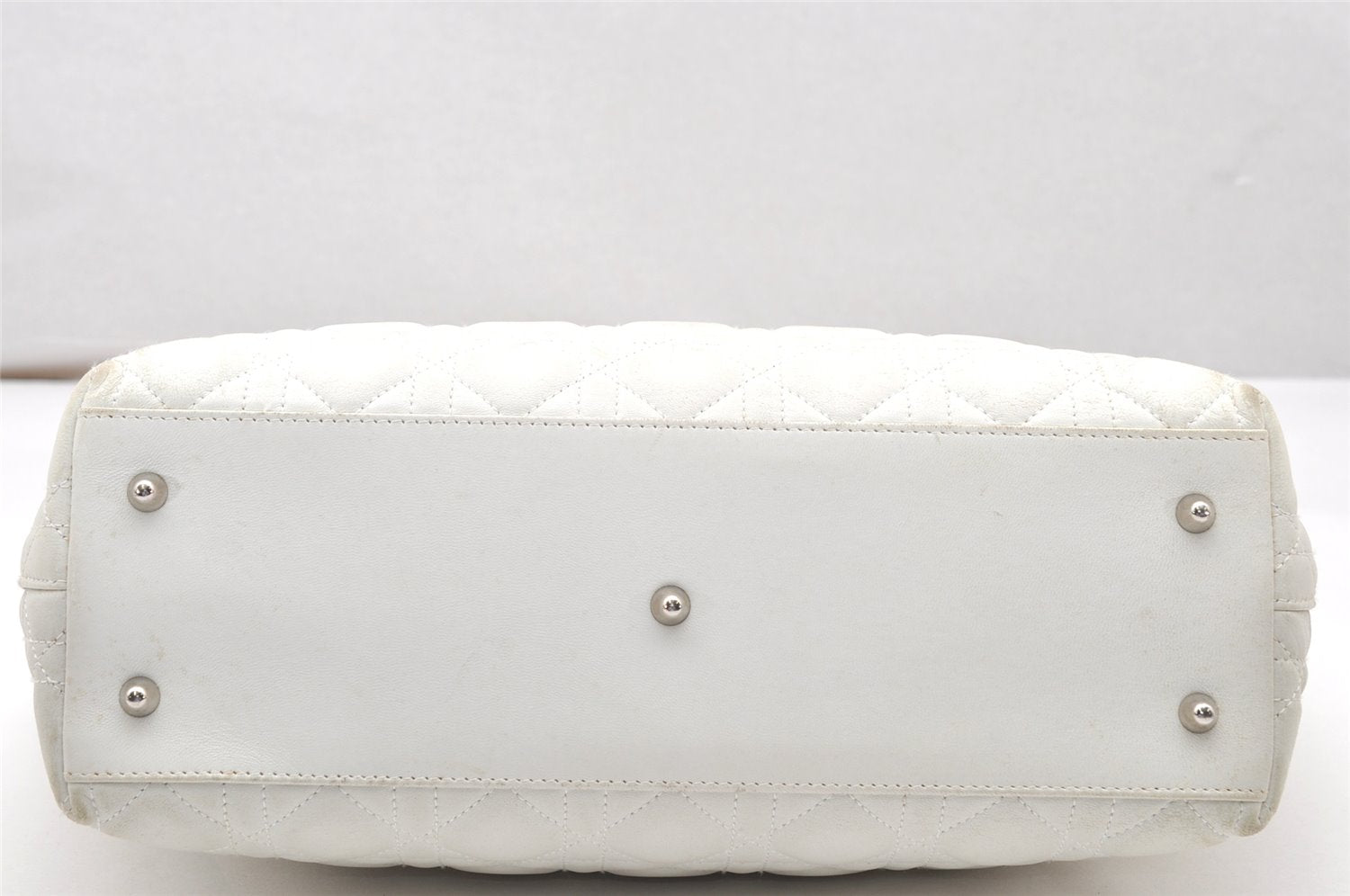 Authentic Christian Dior Lady Dior Lamb Skin Cannage Hand Bag White CD 3895K