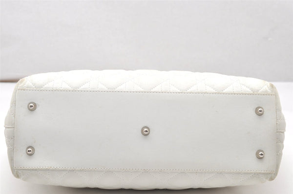 Authentic Christian Dior Lady Dior Lamb Skin Cannage Hand Bag White CD 3895K