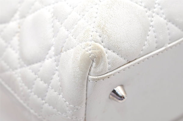 Authentic Christian Dior Lady Dior Lamb Skin Cannage Hand Bag White CD 3895K
