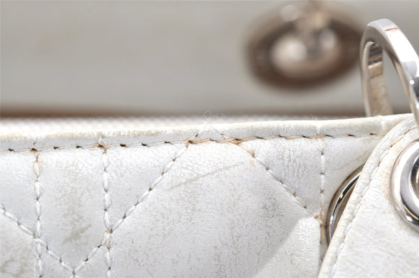 Authentic Christian Dior Lady Dior Lamb Skin Cannage Hand Bag White CD 3895K