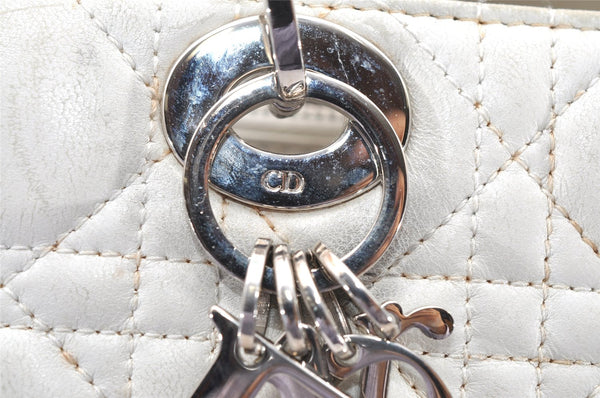 Authentic Christian Dior Lady Dior Lamb Skin Cannage Hand Bag White CD 3895K